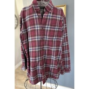 Eddie Bauer Mens Dressy Flannel Button Up Shirt Relaxed‎ Fit Maroon Plaid Large